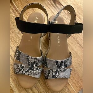 Anne Klein Black and Gray Snakeskin Sandals